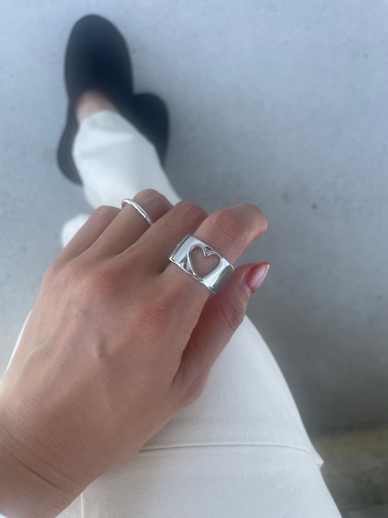 open heart silver ring