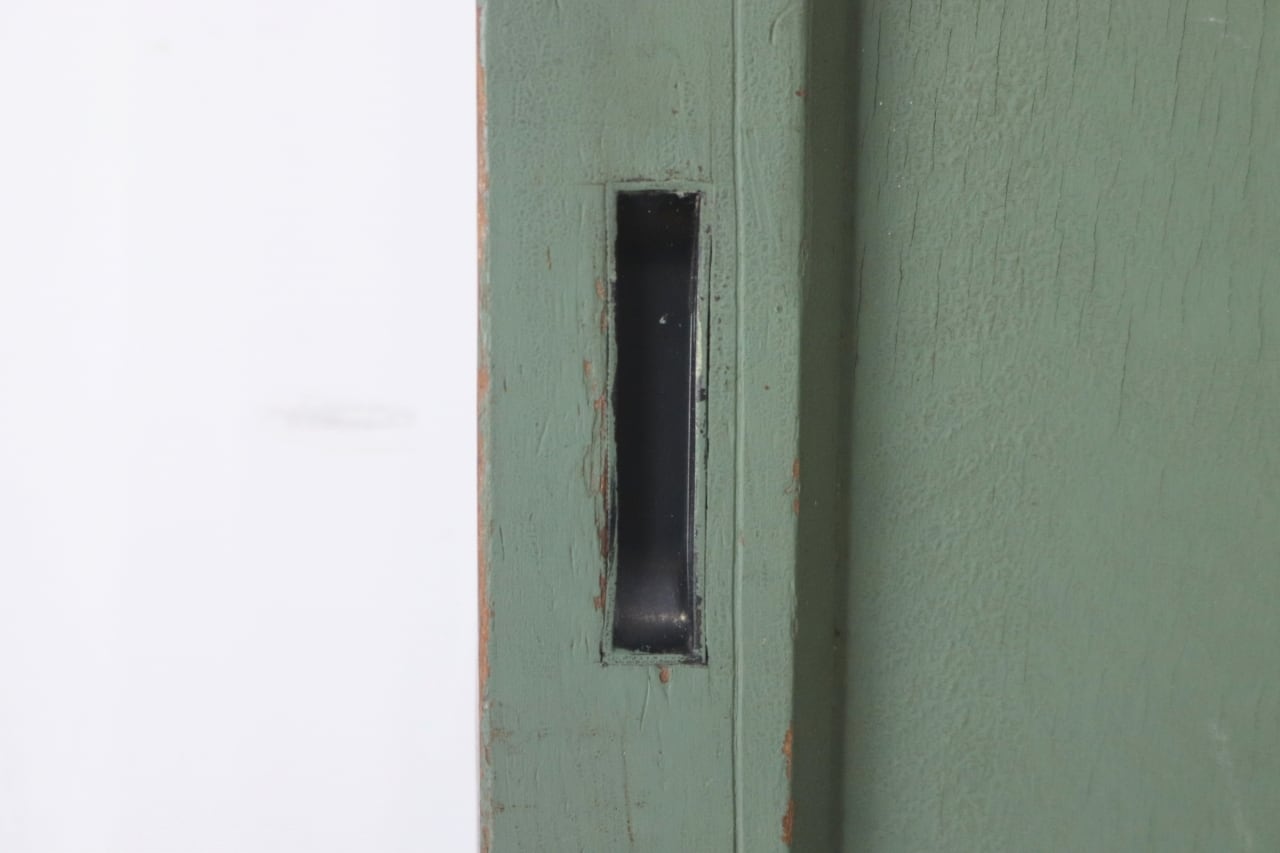 レトロ 建具 扉 引き戸 ドア ペイント 緑 グリーン 花柄 木製