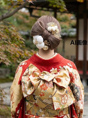 【ちりめん細工髪飾り】卒業式 袴 成人式 振袖 結婚式 O-0002