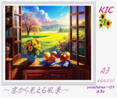 【国内製造】A3サイズ squareオーロラビーズ付き 【yoshino-01】窓から見える風景 ダイヤモンドアート