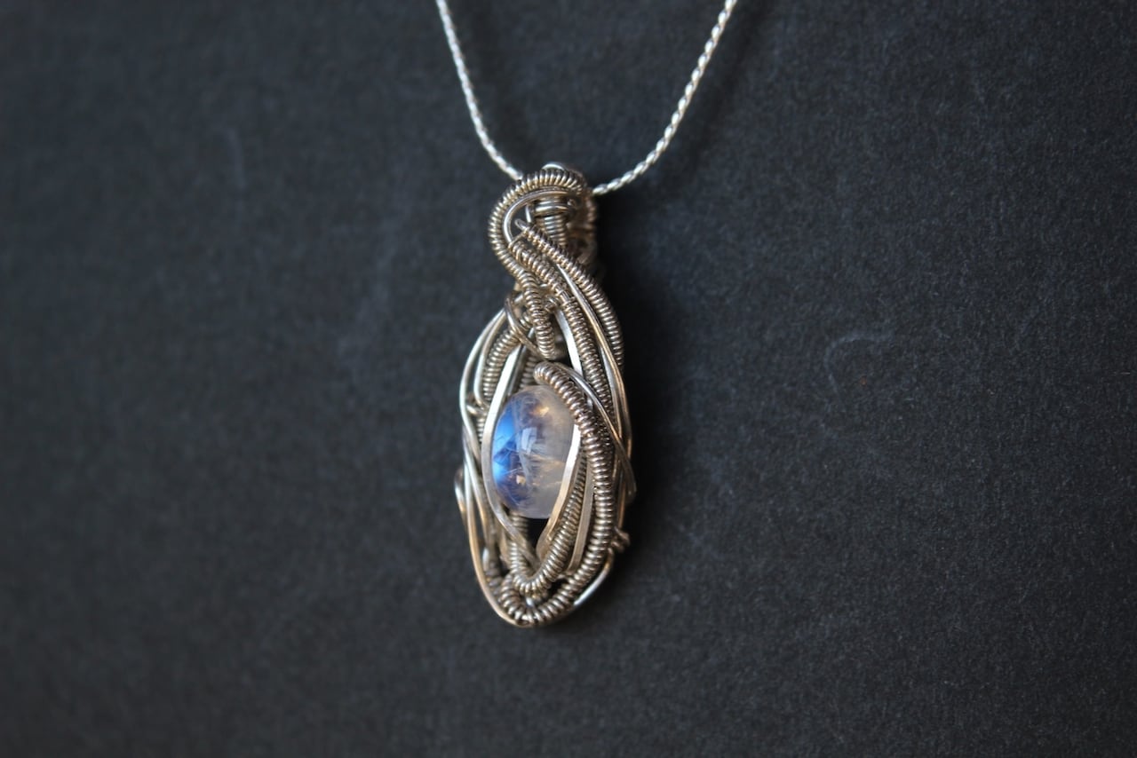 Blue moonstone silver925 wire wrapping mini pendant