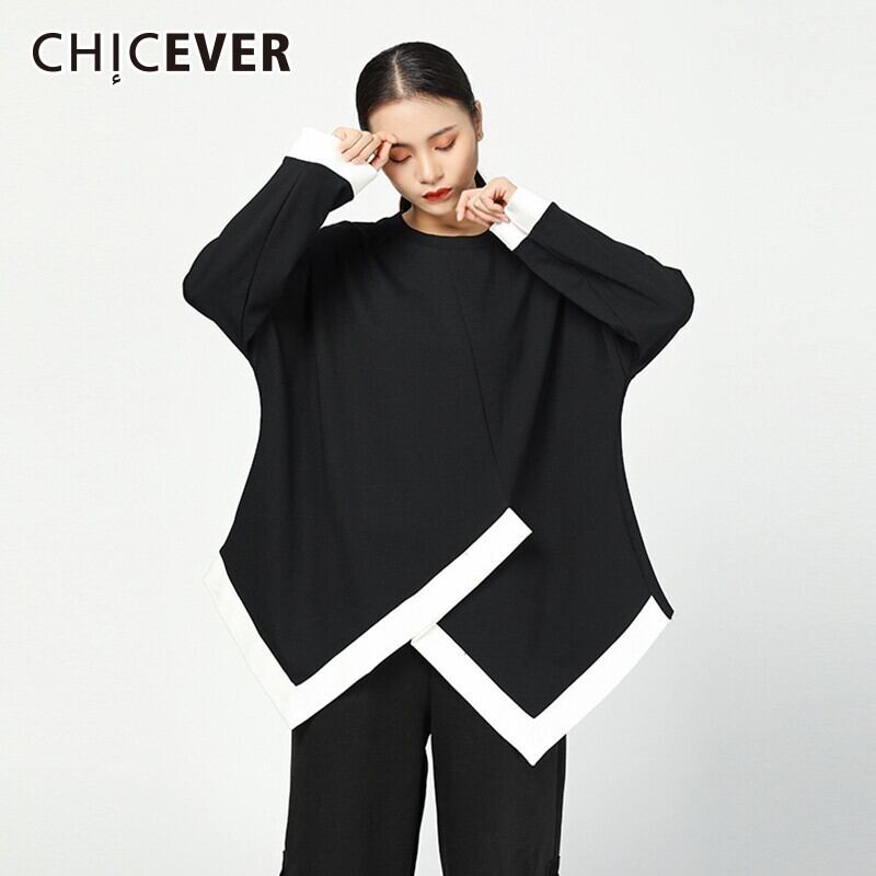 CHICEVERヒットカラートップスレディースTシャツOネックバットウィングスリーブ不規則な裾ルーズTシャツレディース服 6base536585785316