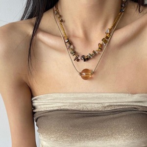 ブラウンクリスタルストーンネックレス 2点セット W10027