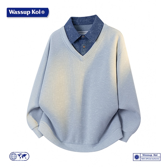 【WSシリーズ】★POLOシャツ★ 3color ユニセックス トップス 長袖 大きいサイズ フェイクレイヤード