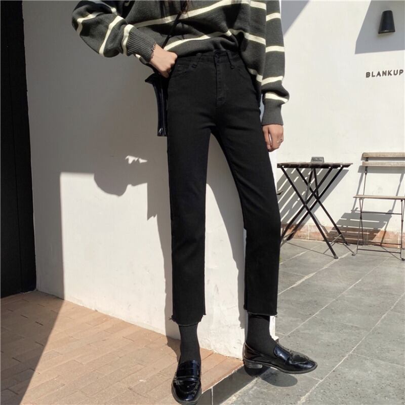 ブラックジーンズ パンツ スプリングハイウェストスリム 春物 YY-ファッション2796171011