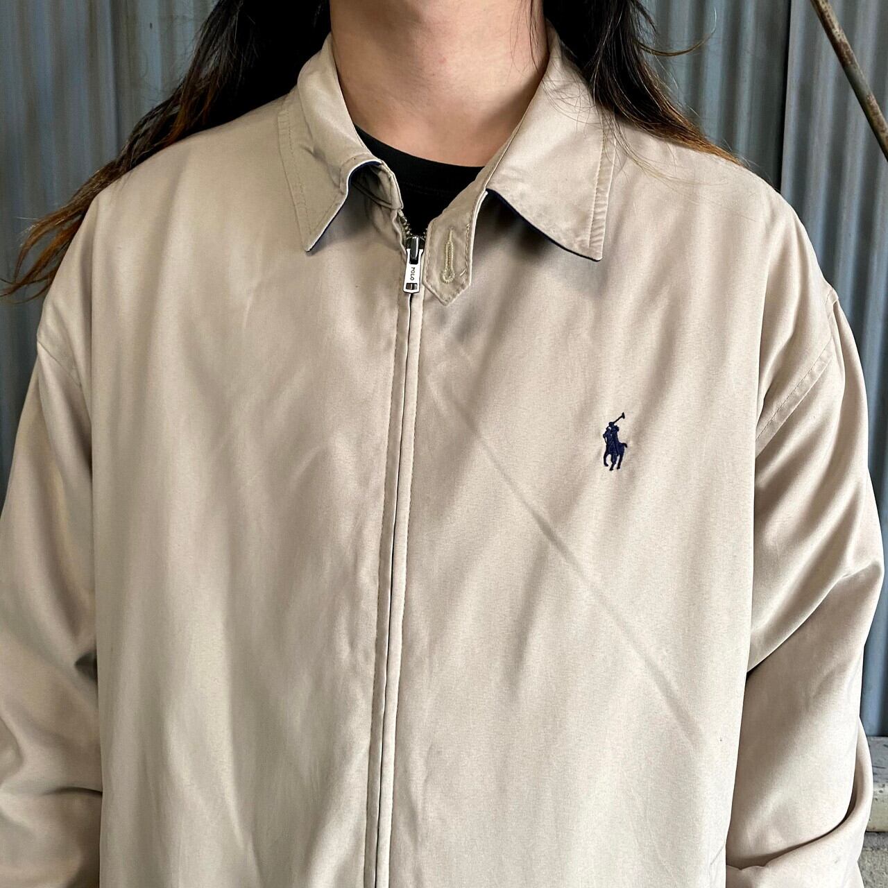 【USA製】ポロバイラルフローレン スイングトップ XL ベージュ 裏地チェック Polo by Ralph Lauren ポロバイラルフローレン スイングトップ メンズ