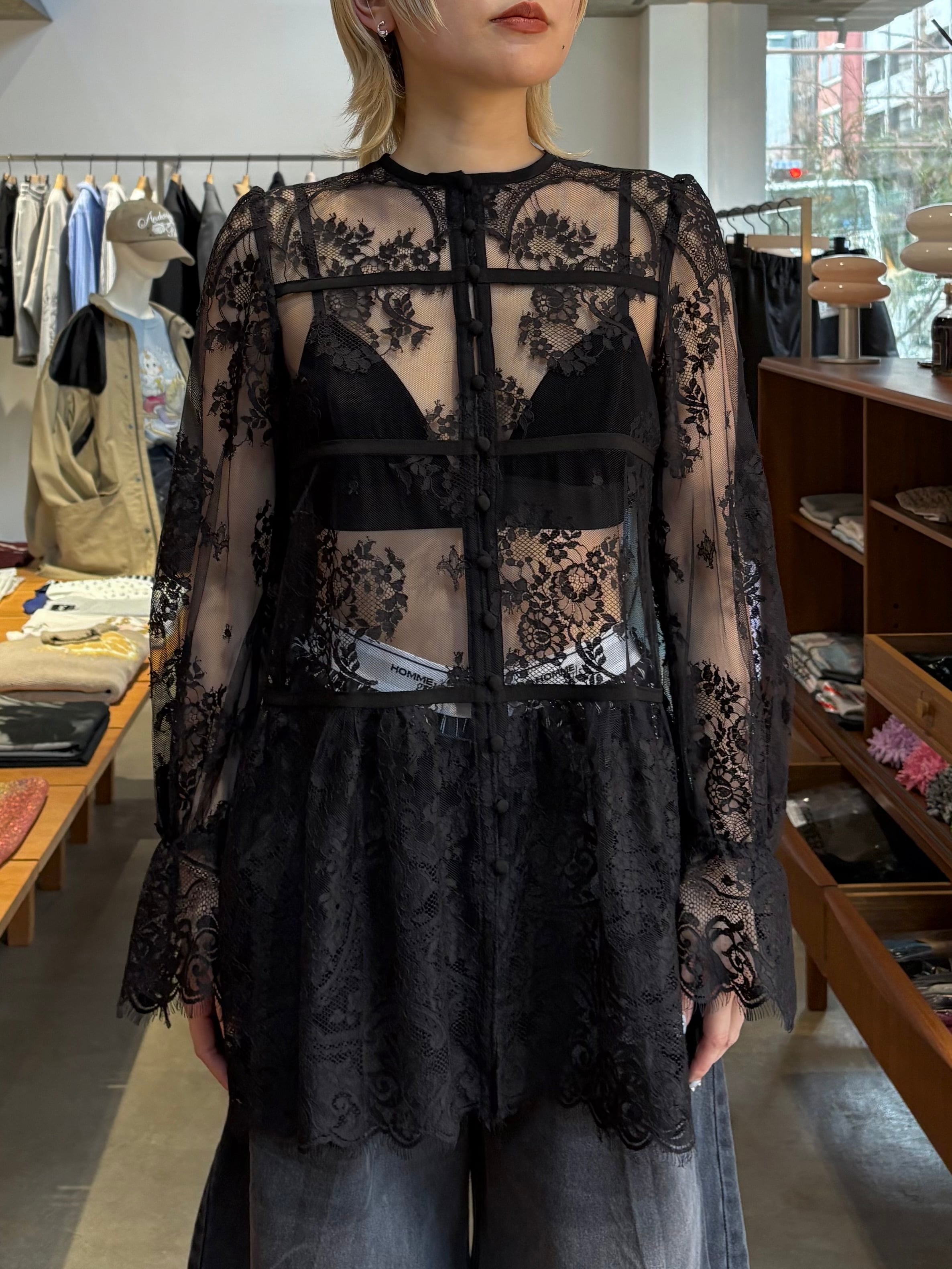 26SS】FETICO フェティコ /レースギャザーブラウス / LACE GATHERED