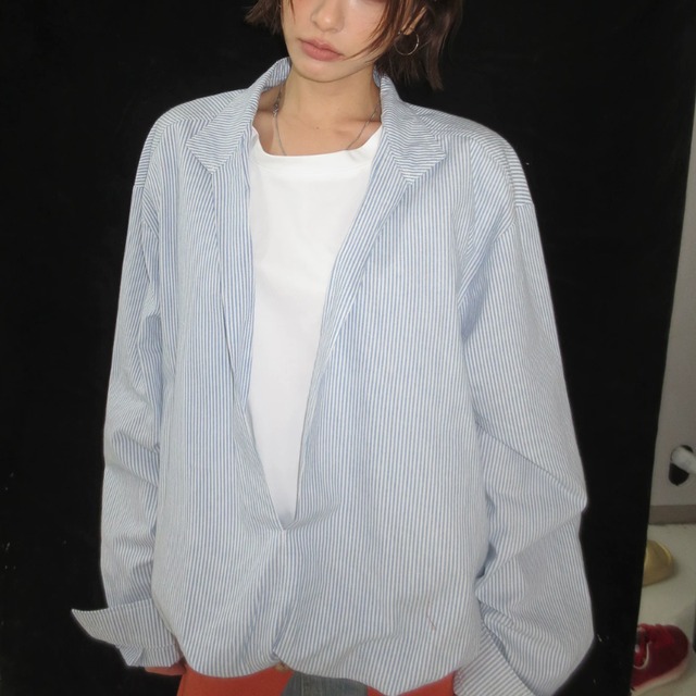 striped deep-V layered shirt　ストライプディープVレイヤードシャツ　J2163