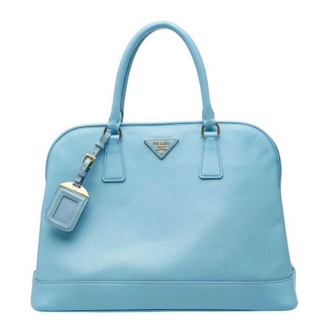 プラダ 三角ロゴプレート サフィアーノ オープン プロムナード ハンドバッグ ライトブルー レザー レディース PRADA 【中古】