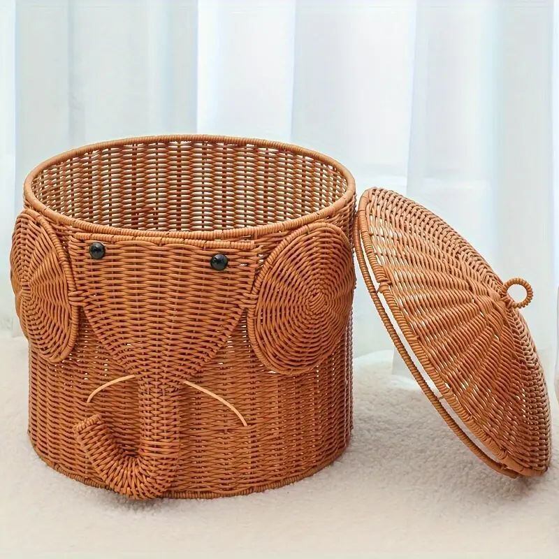バスケット 蓋つき ゾウ おしゃれ 籐素材 ラタン 小物入れ 多目的