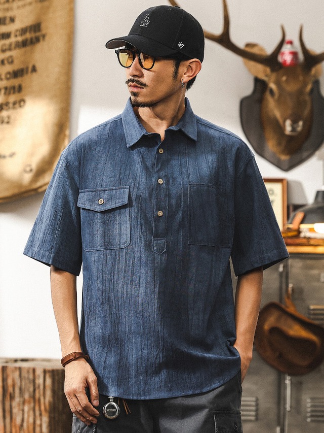 Half-Button Loose Short Collard Shirt【L0602】