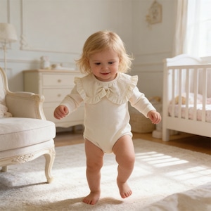 【BABY】春作天使のようなフリルカラーロンパース