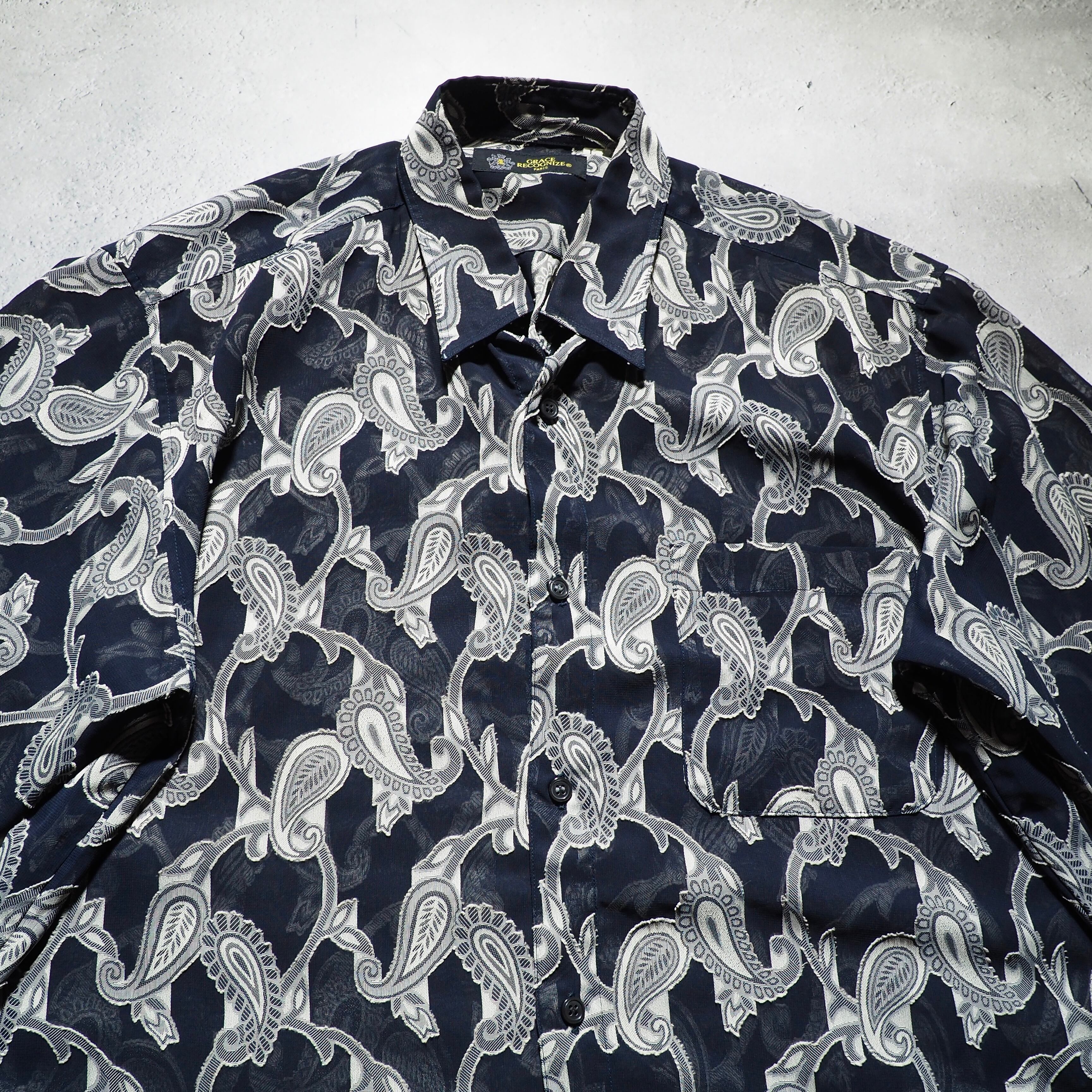 1990s Translucent Paisley pattern embroidery SS Drape shirt