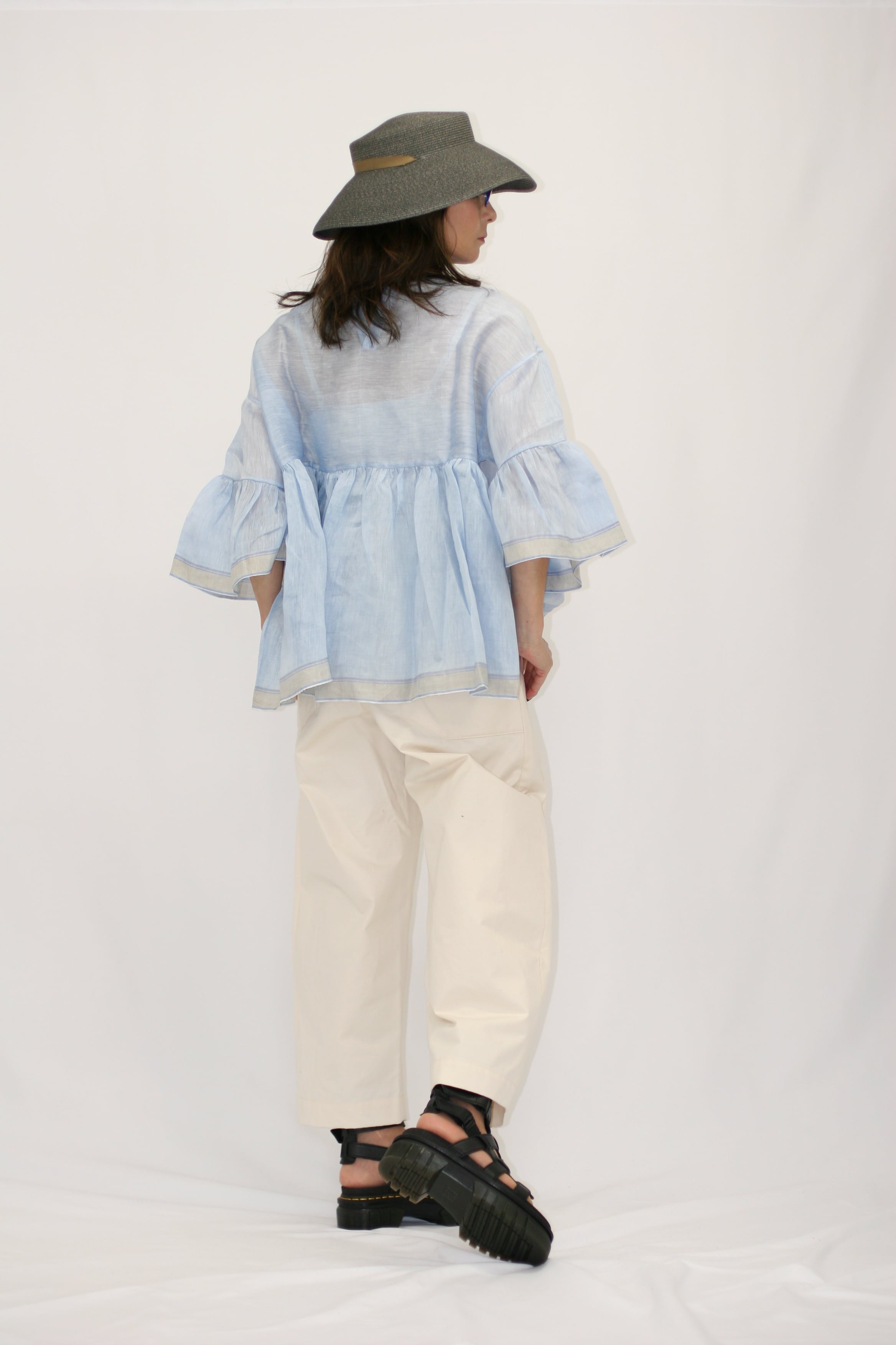 BUNON(ブノン) Wide Sleeve Frill Blouse リネンシルク ワイドスリーブ