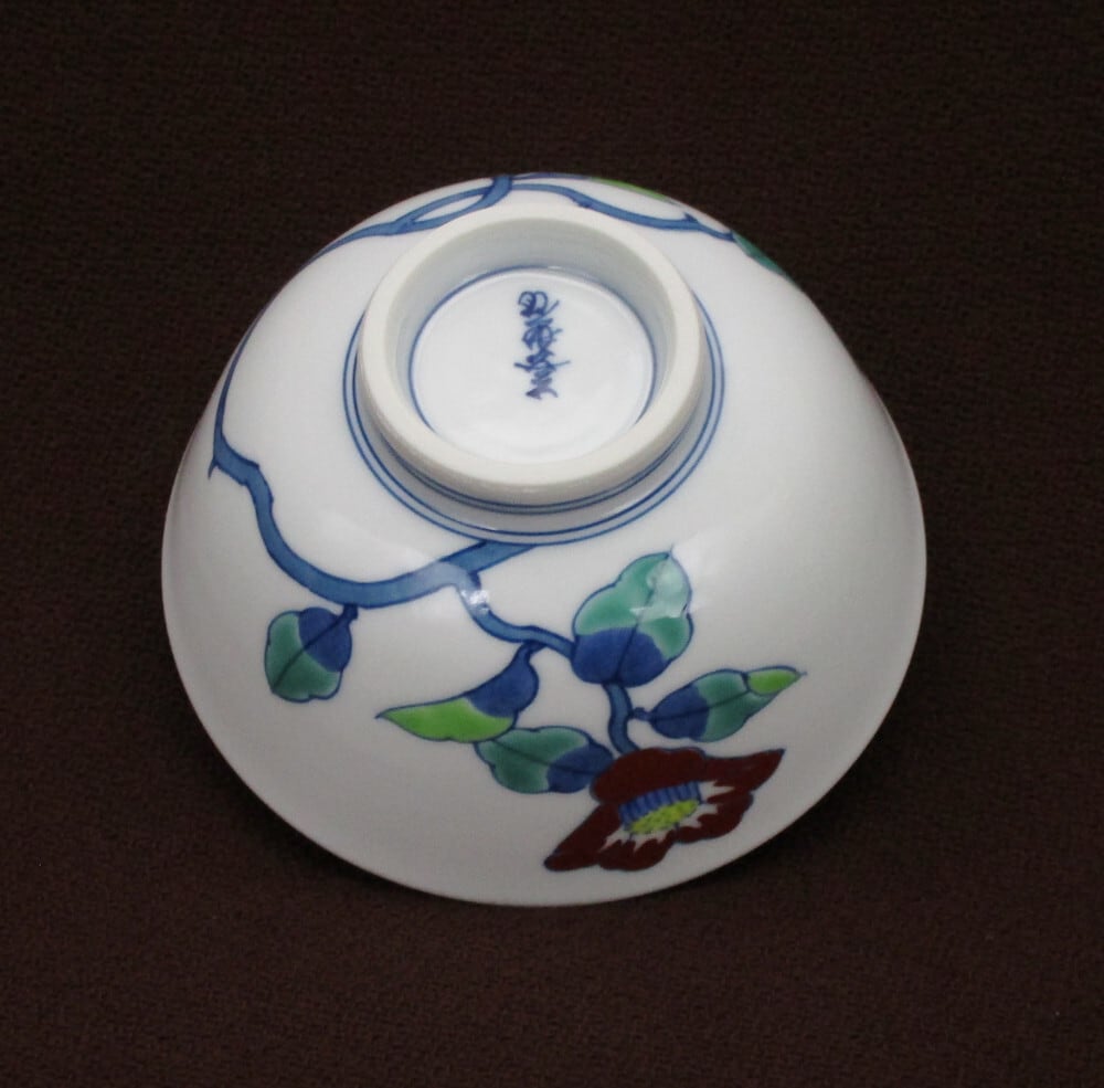 源右衛門 染錦 椿絵 花 染付 手描き 木箱付