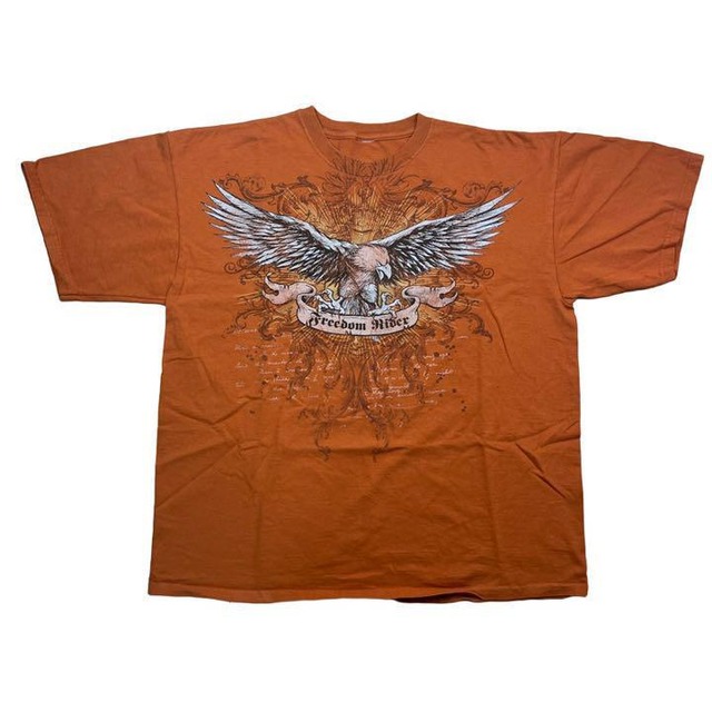 XL Tシャツ プリント アニマル ライダー フリーダムライド デザイン アメカジ アメリカン 古着 オレンジ ヴィンテージ ビンテージ