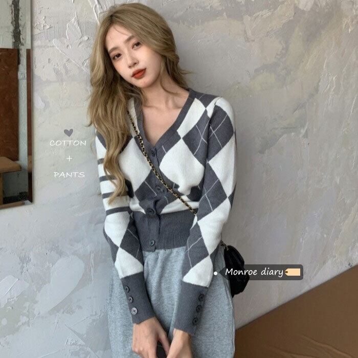 スタイルVネックニットカーディガンセーター スプリングクロップドトップス コート 春物 モンロー8415579896
