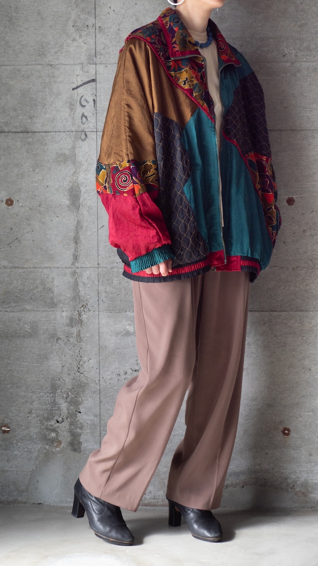 "CASUAL ISLE" 1990s Pattern blocks bomber jacket