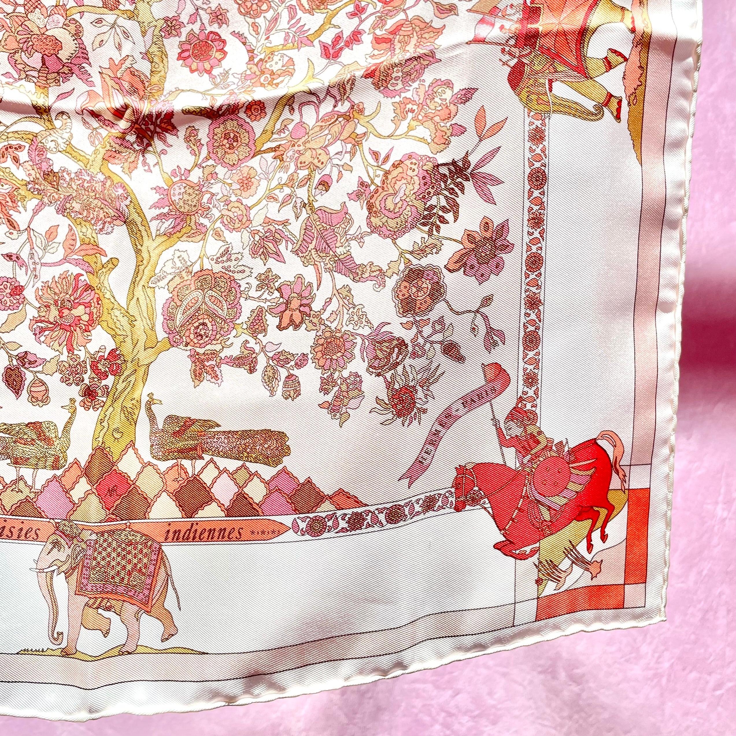 HERMES ミニスカーフ プチカレ FANTAISIES INDIENNES ベビーピンク