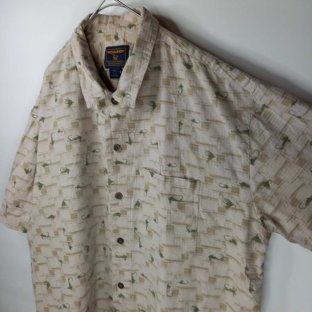 90s　ウールリッチ　コットンシャツ　総柄　半袖　ベージュ　L