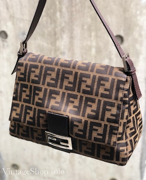 FENDI フェンディ　ズッカ柄　ジャガード　マンマバケット　ハンドバッグ　ブラウン×ブラック　オールド　ヴィンテージ　vintage　p2jpjj