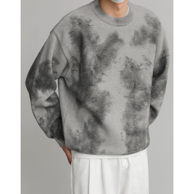 ribbed crew neck long sleeve knit sweater mr0126