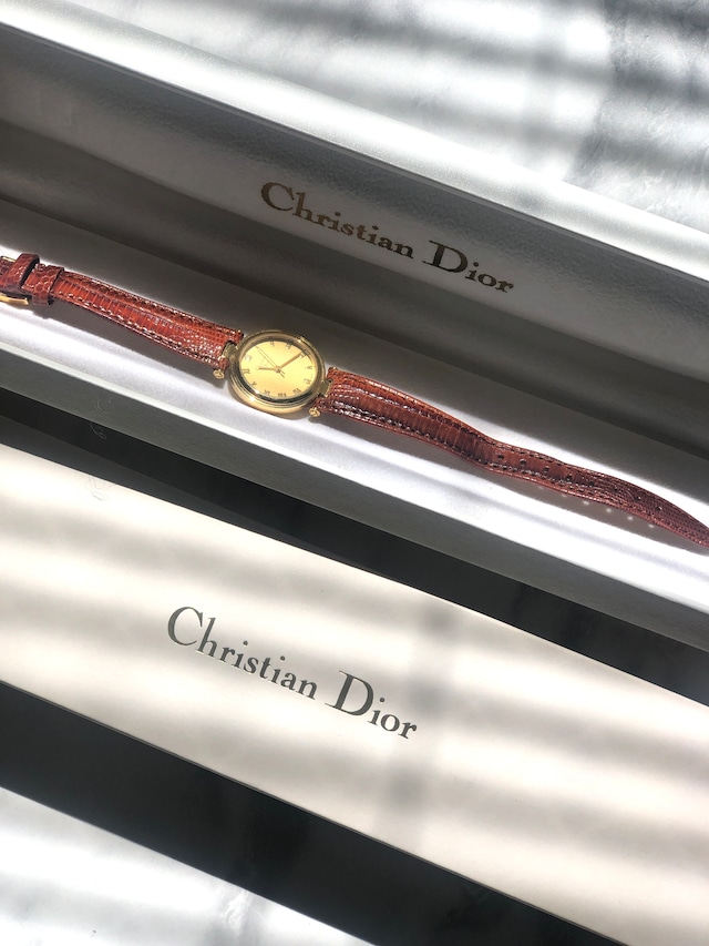 Christian Dior クリスチャン ディオール レザー クロコ型 腕時計 ゴールド×ブラウン vintage ヴィンテージ オールド zv5ffg