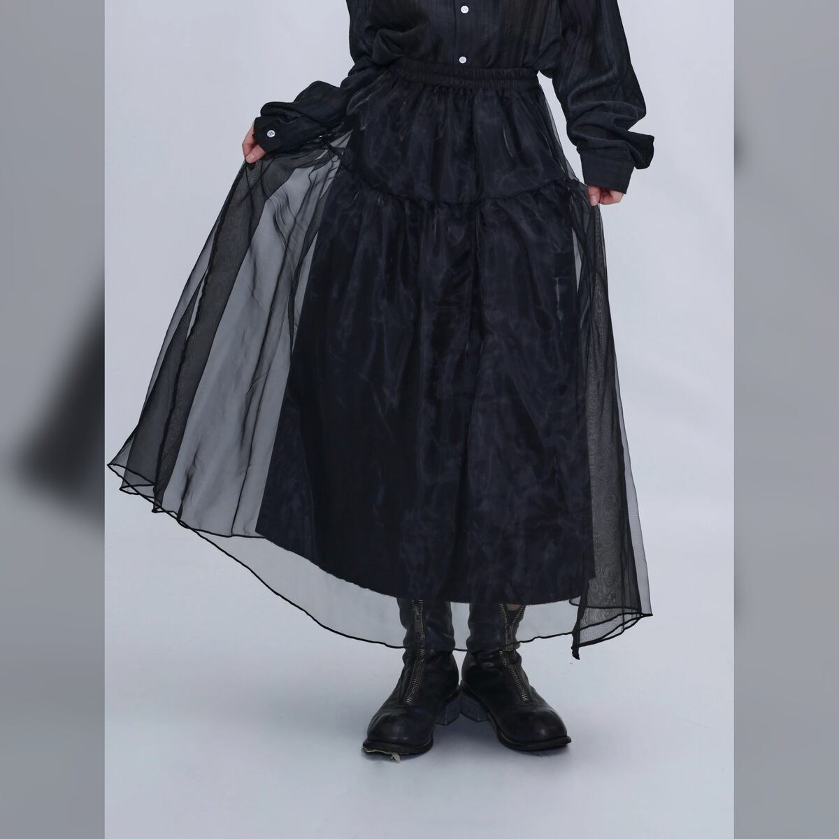 オーガンジー重ね シアー Aライン ロングスカート 1color SK0378