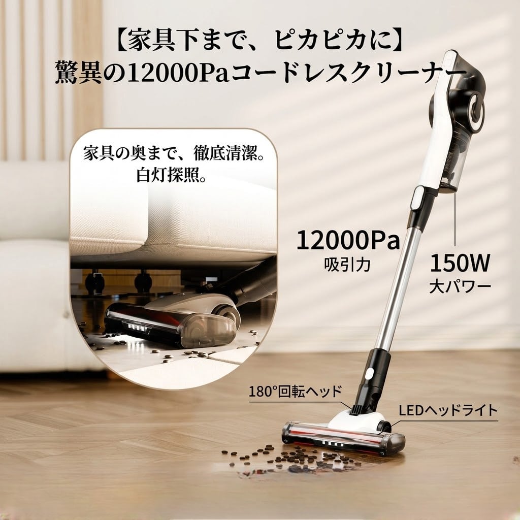 2026年最新型】掃除機 コードレス 12000Pa 強力吸引 スティック
