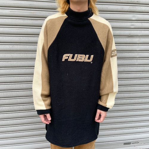 『送料無料』90s FUBU SPORT 両面ブランドロゴ ラグランアクリルセーター