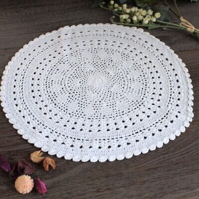 花瓶敷 手編みレースドイリー 37cm コットン100％ ホワイト スター