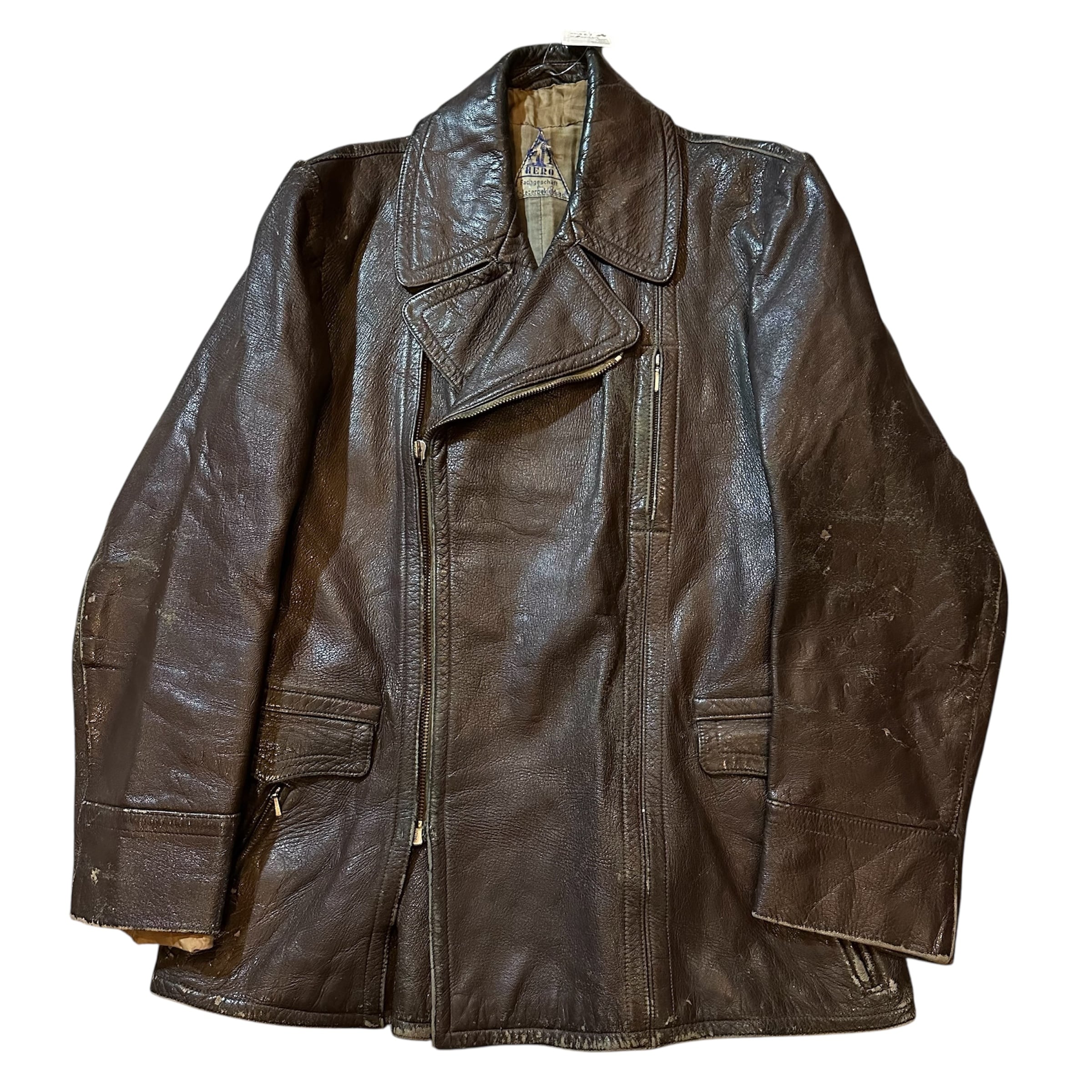 E351】50s〜70s leather jacket single eclair zip / 50年代〜70年代