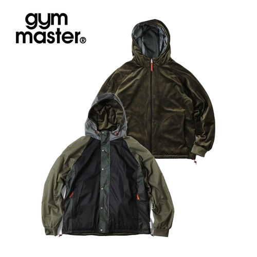 gym master ジムマスター リバーシブル マイクロリップ×ベロア フードジャケット メンズ レディース ベロア ナイロン リップストップ 防風 春秋冬 G821706 ブラッククレイジー