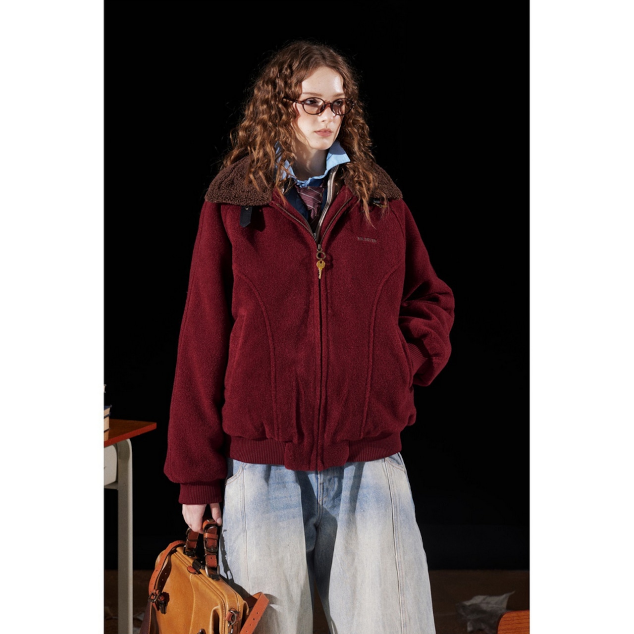 【暖かさUP】ストリート ラペル ムートンコート 中綿ジャケット T1973