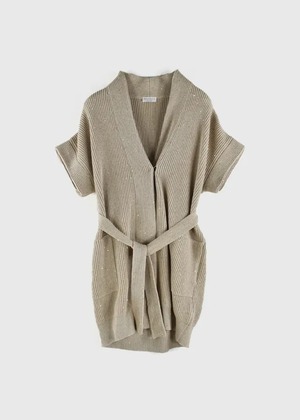 BRUNELLO CUCINELLI｜L23S-BRN-CA03 "Cotton Diamond yarn English rib cardigan with belt" BEIGE