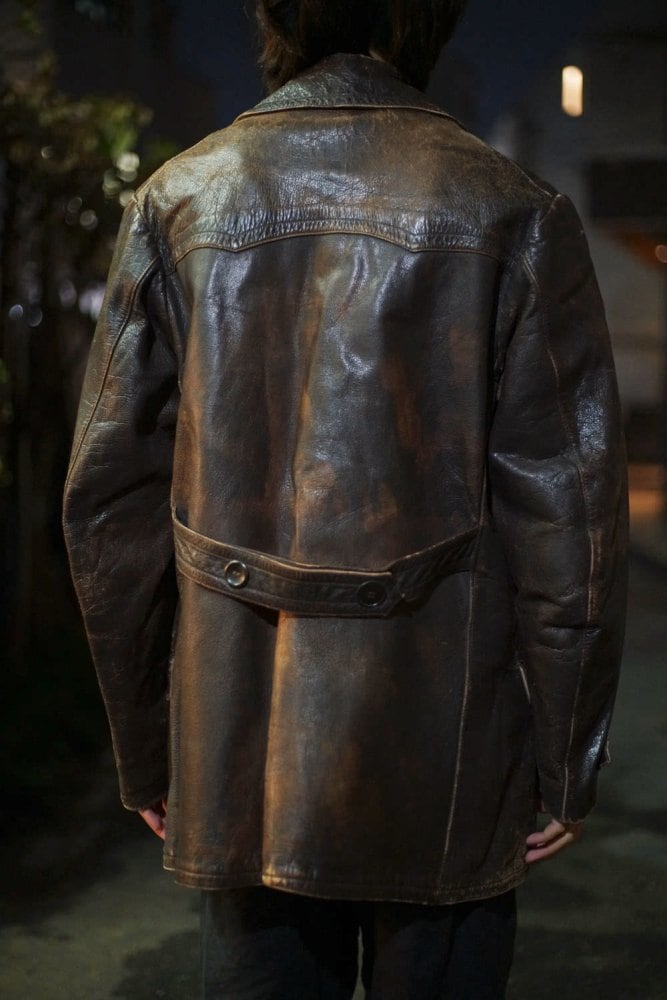 Vintage Double Breasted Goatskin Leather Car Coat [1940s-] Vintage
