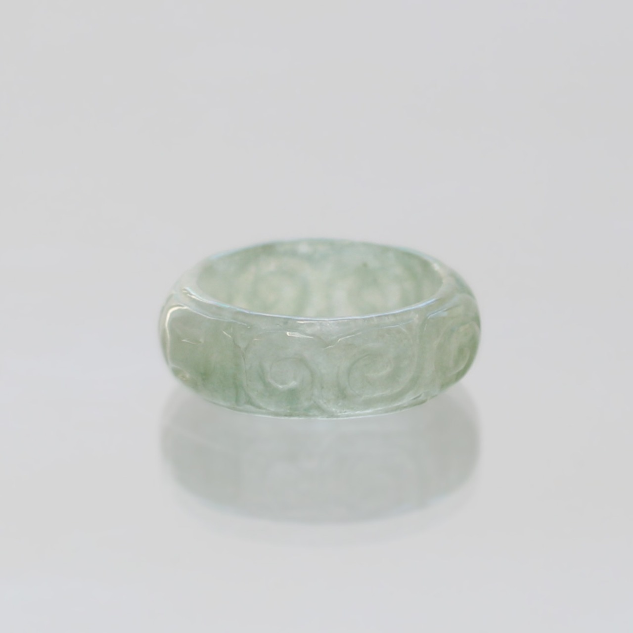 【14.5号】 Carving NyoYi  翡翠くり抜き甲丸リング A貨翡翠 jd_rg2515