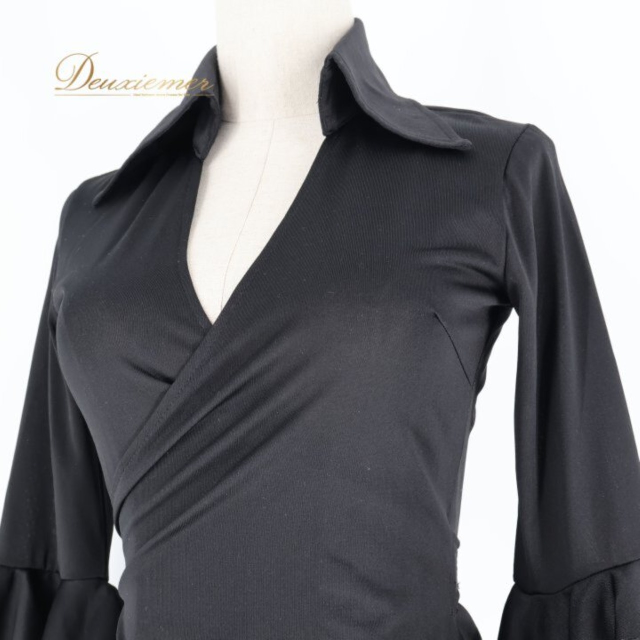 フラメンコ 衣装 ブラウス トップス ブラック系 黒 無地 伸縮 ストレッチ リボン フリル レッスン 練習着 ダンス パーティ 発表会 襟 シンプル 薄手 軽い 伸びる フラメンコレッスン用 ダンスレッスン用 ステージ衣装 練習服 レディース 女性用