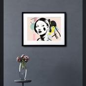 Festive｜女性のまなざしをくすみカラーで描くファッションイラストアートポスター｜北欧・モダン・ホテルライクに映える抽象インテリアA4ポスター