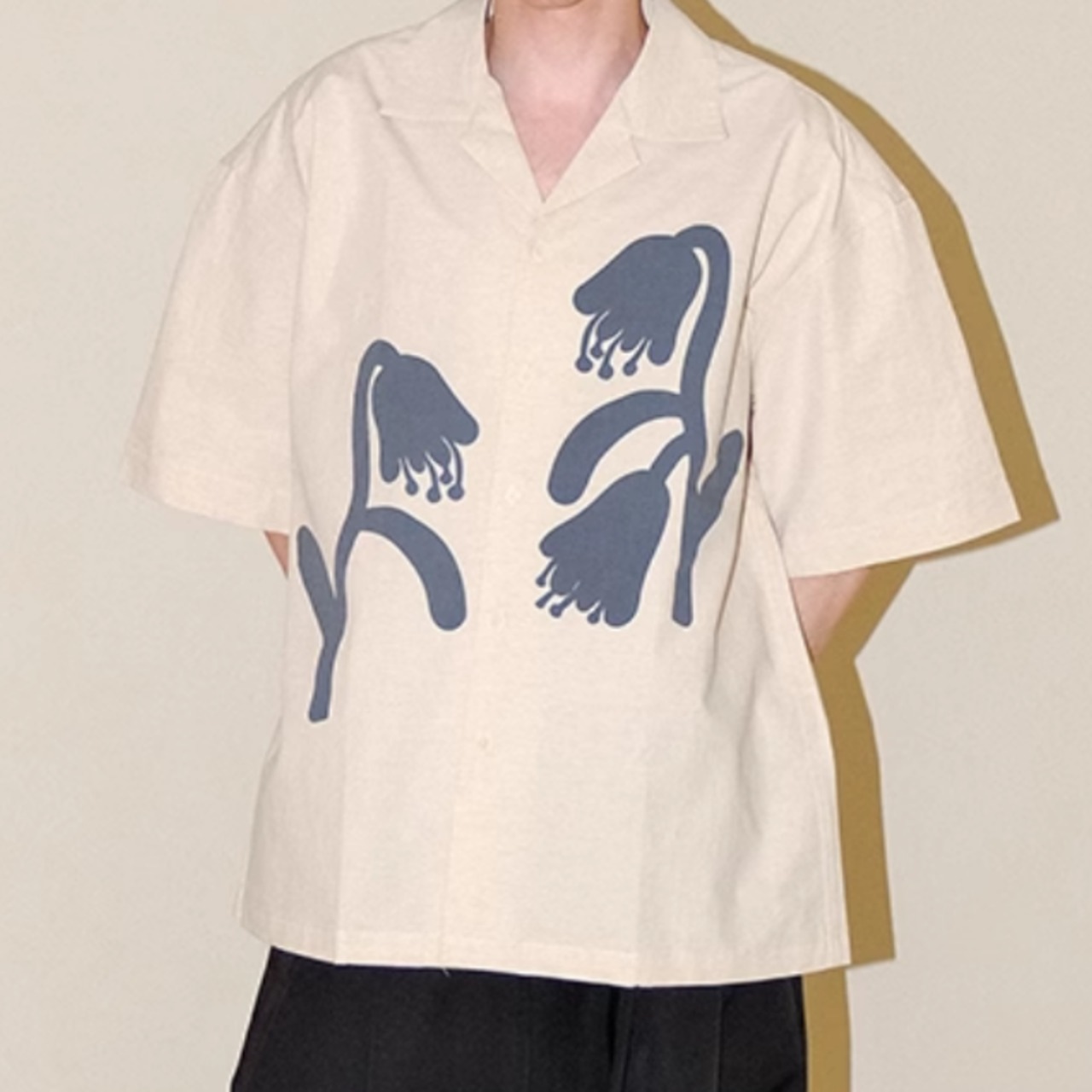 花柄キューバカラー半袖シャツ　0743