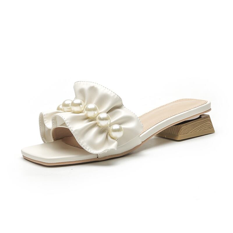 size 33-41】Frilled pearl slippers sandals M287 | Mbeauté