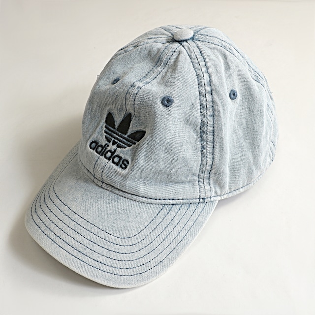 00s Adidas アディダス トレフォイル刺繍 デニム キャップ 古着 used アイスブルー