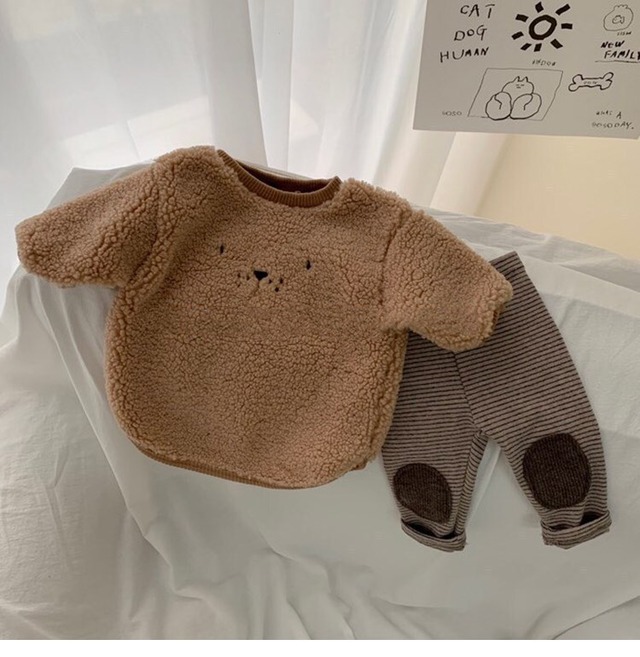 予約商品 ボアくまさん レギンス セット 男女兼用 男の子 女の子 春 秋 夏 冬 出産祝い プレゼント 可愛い おしゃれ 韓国子供服 ベビー服 ベビー 70 80 S M アイボリー ブラウン ベージュ グレー ストライプ アイボリー aw Lavoro