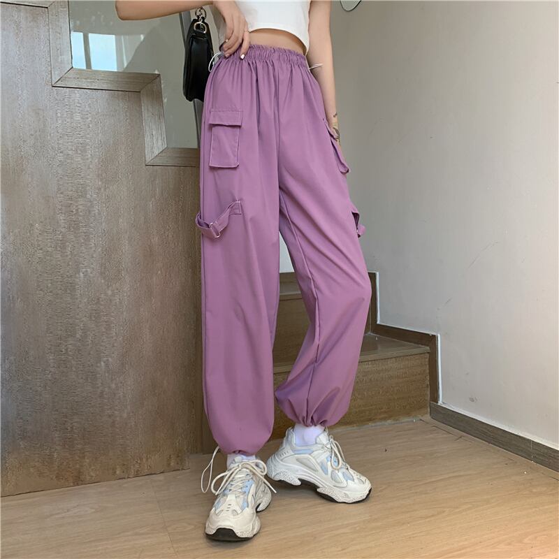 2020年夏の新作ファッションパープルスリムオーバーオールオーバーオールスウェットパンツルーズワイドレッグパンツレディースハイウエストカジュアルロングパンツ 1号婦人68130922931
