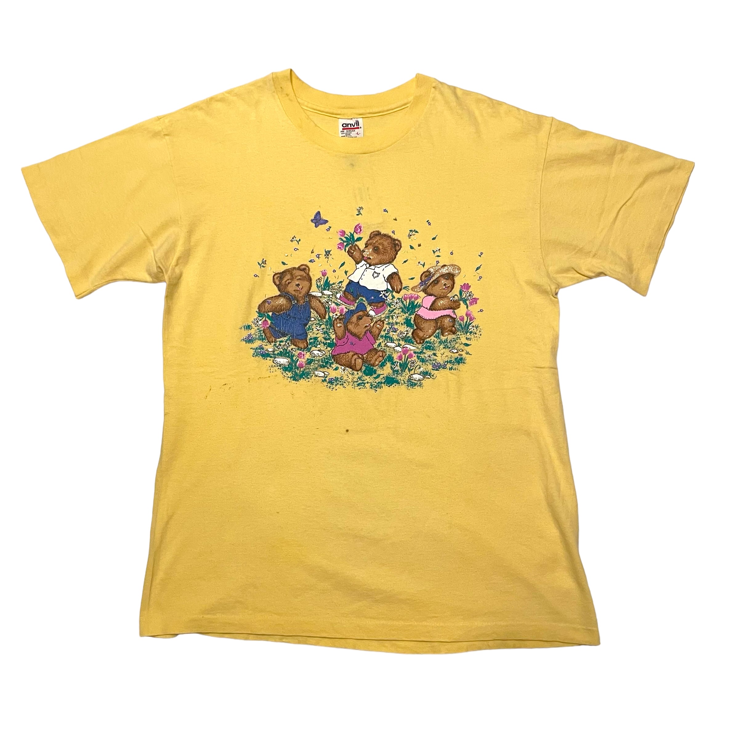 90's anvil Bear print tee made in USA【L】②