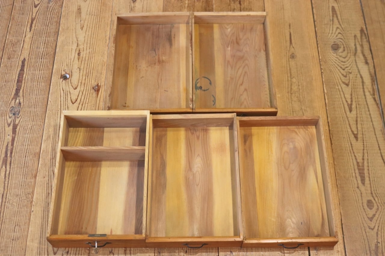 レトロ 卓上 大きめ 小引き出し 抽斗 5杯 収納 小物入れ レターケース