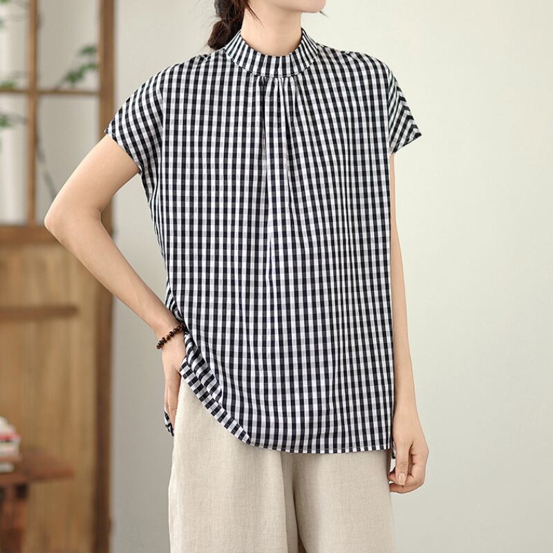 ハイネックチェックブラウス11042