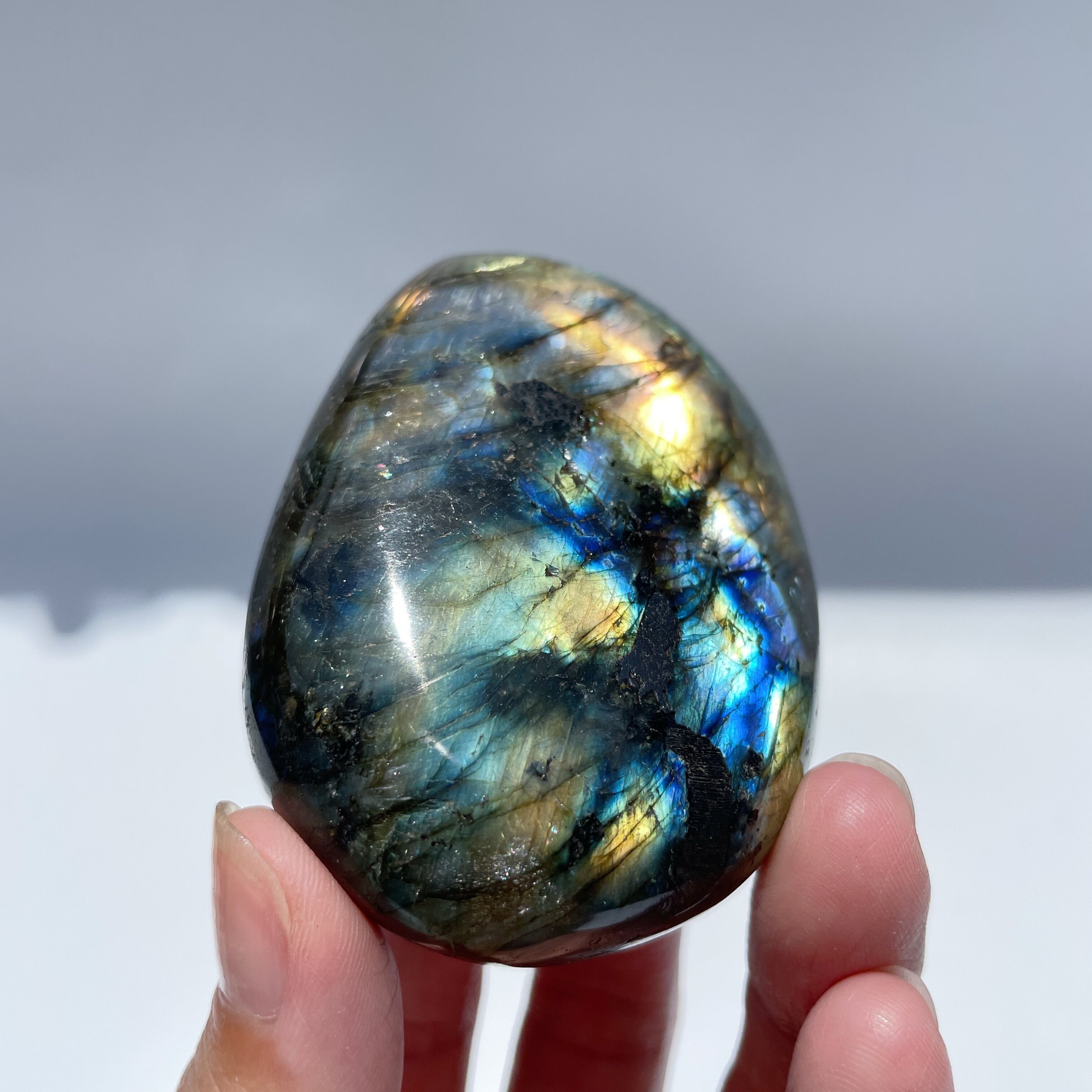 黄金の！ラブラドライト パームストーン23◇Labradorite◇天然石・鉱物