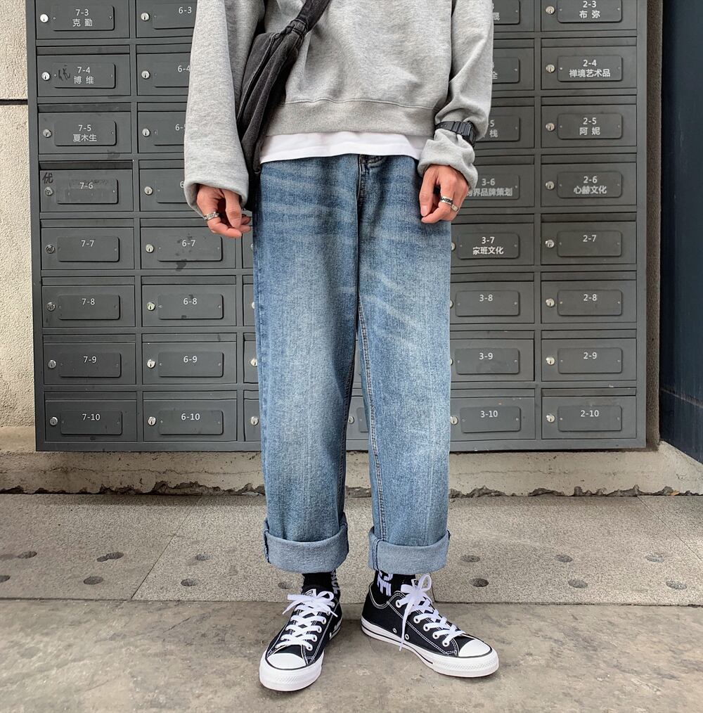 全1色 デニム パンツ ストレート カジュアル シンプル 無地