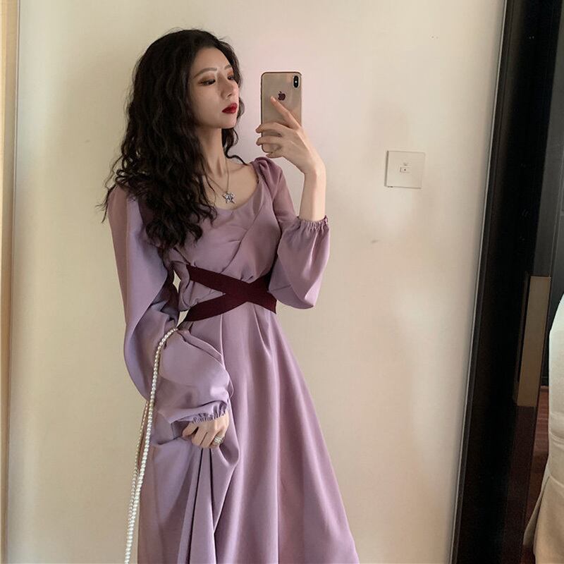 スプリングオータムドレス ウェストスリーブブラック 春物 秋物 1号婦人39400654846